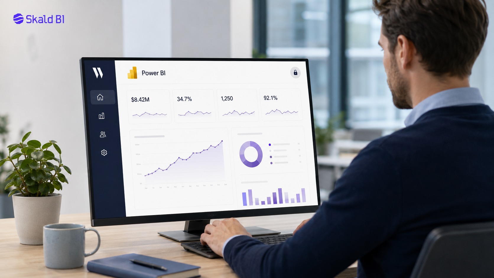Power BI report creation connected to native sharing, custom embedding and a branded reporting portal.