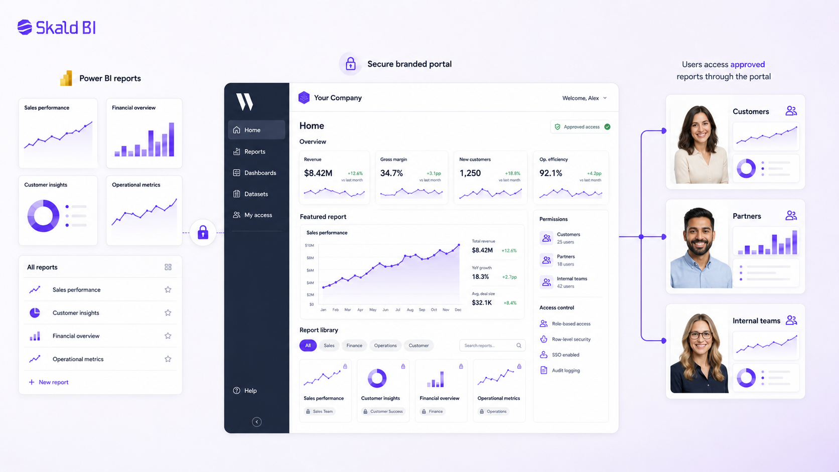 Power BI dashboard examples shared through a secure branded portal
